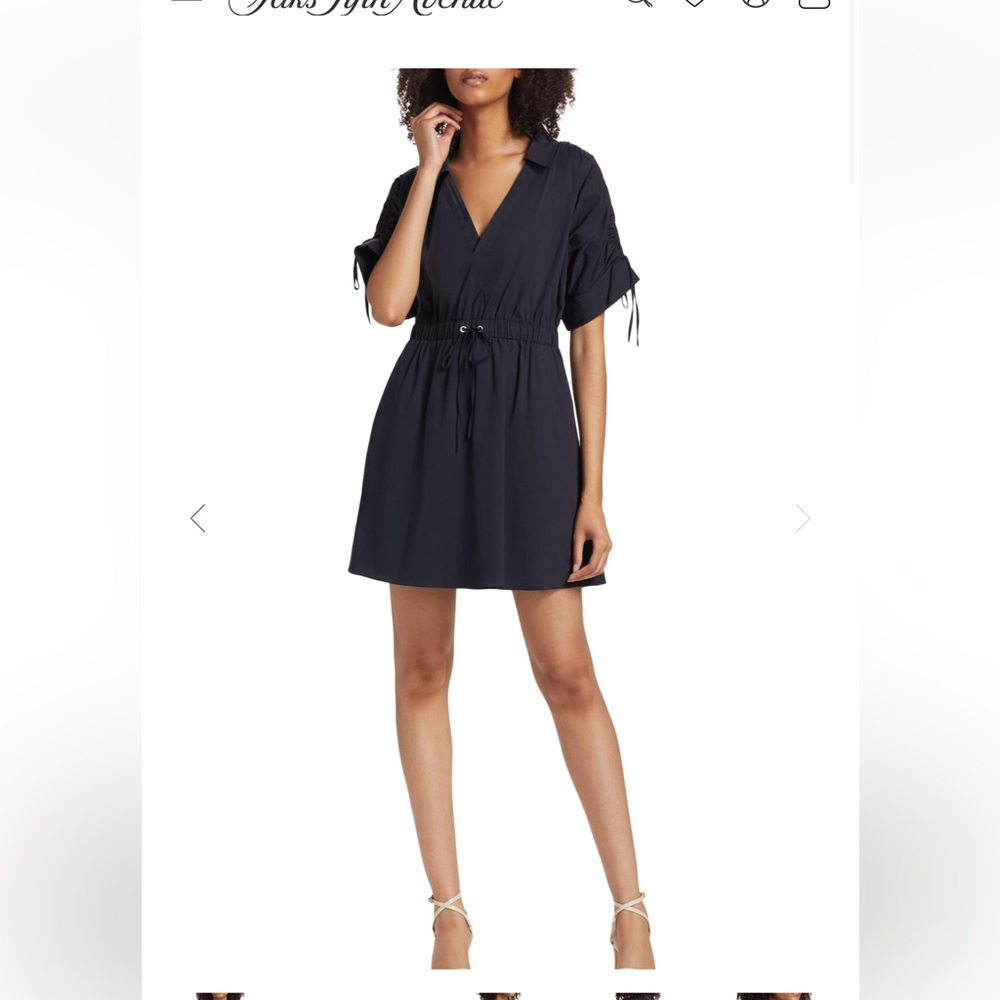 Cinq a Sept Lennon shirt dress navy size large v neck drawstring waist